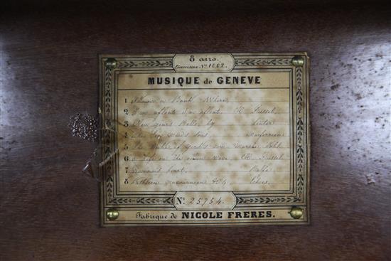 A 19th century Swiss Nicole Freres marquetry inlaid music box, 17.5in.